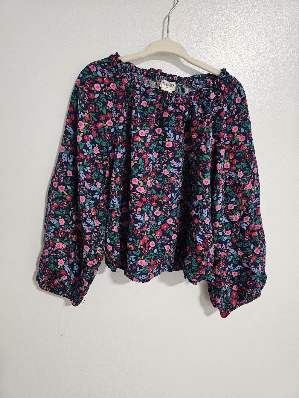 🧸2/20$ Crewcuts Navy Floral Blouse Girl Size 4-5 Long Sleeves Lighweight